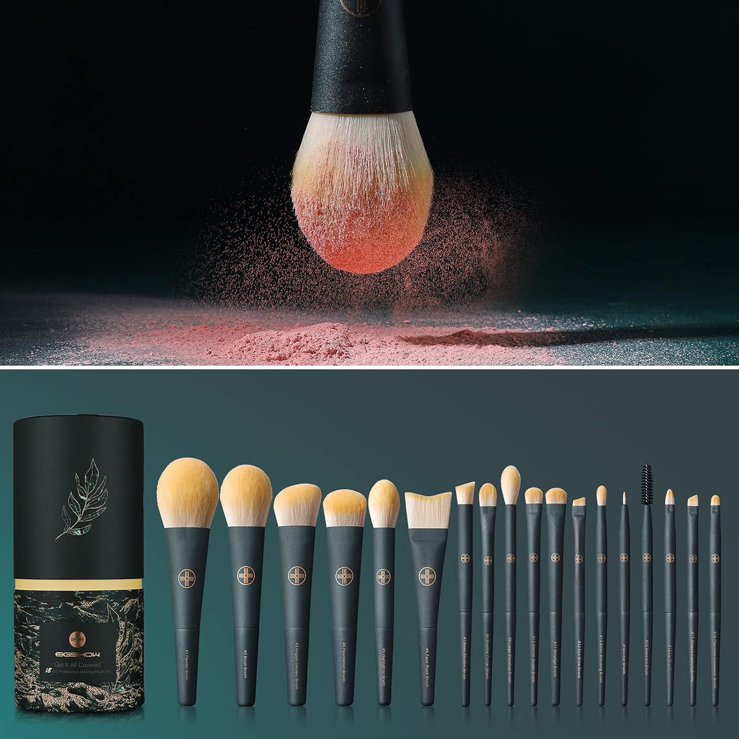 Elevate Your Makeup Game with the 18-Piece Professional Makeup Brush Set - Travel-Friendly Eco Cylinder Holder Included!