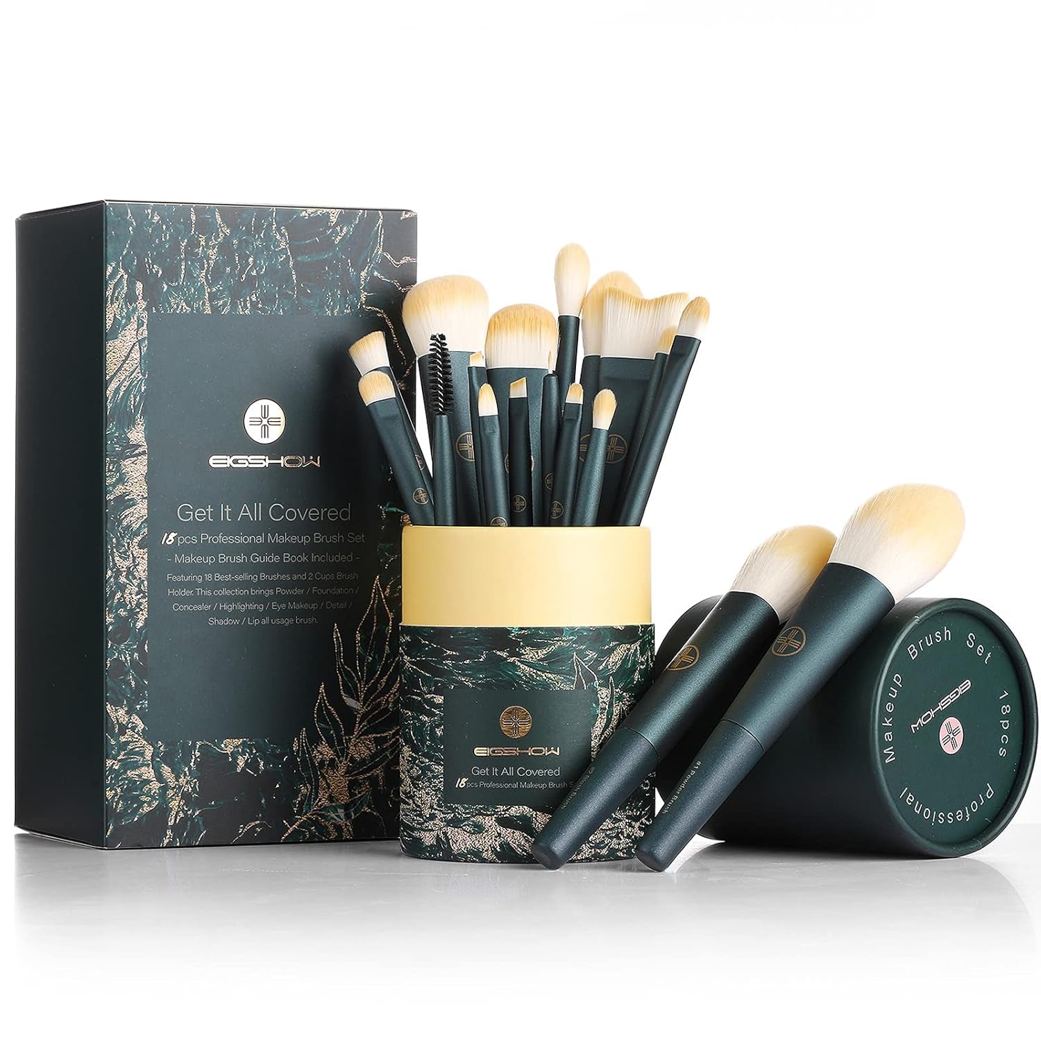 Elevate Your Makeup Game with the 18-Piece Professional Makeup Brush Set - Travel-Friendly Eco Cylinder Holder Included!