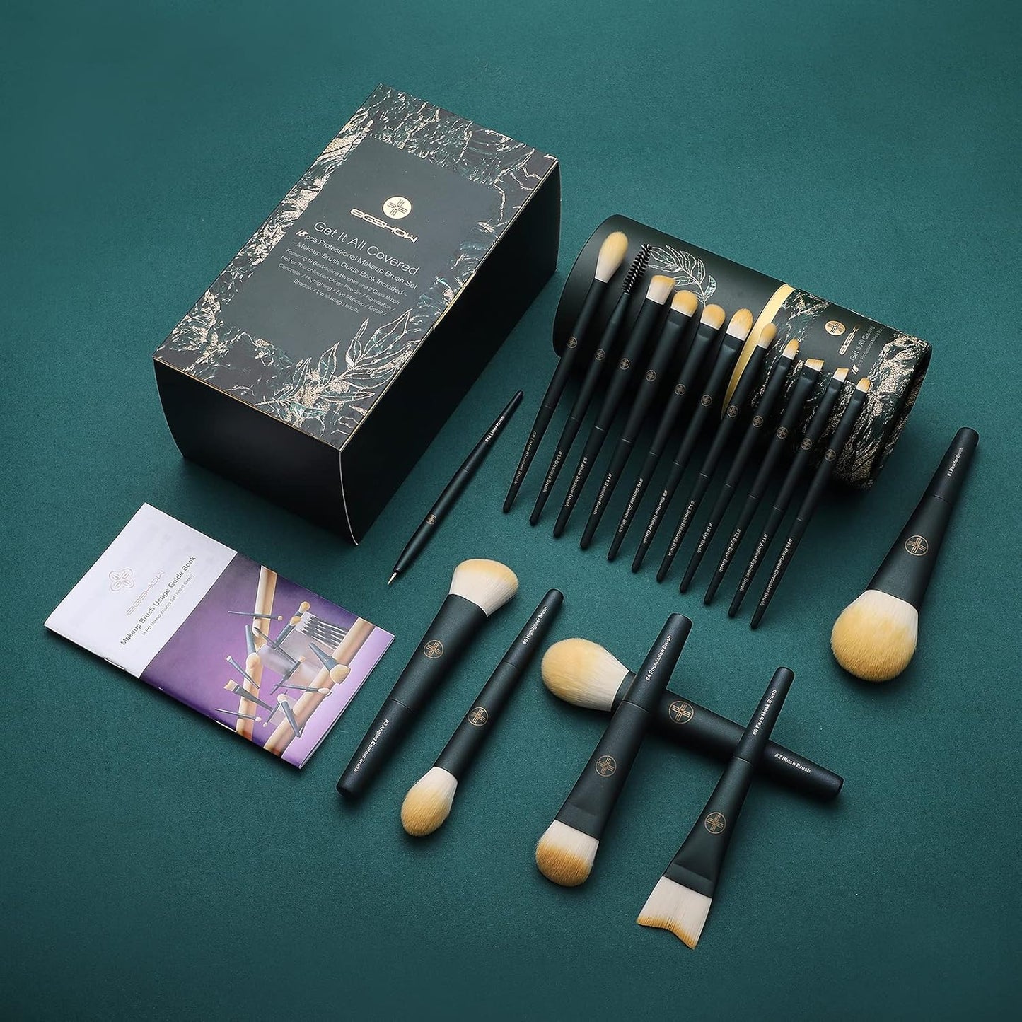 Elevate Your Makeup Game with the 18-Piece Professional Makeup Brush Set - Travel-Friendly Eco Cylinder Holder Included!