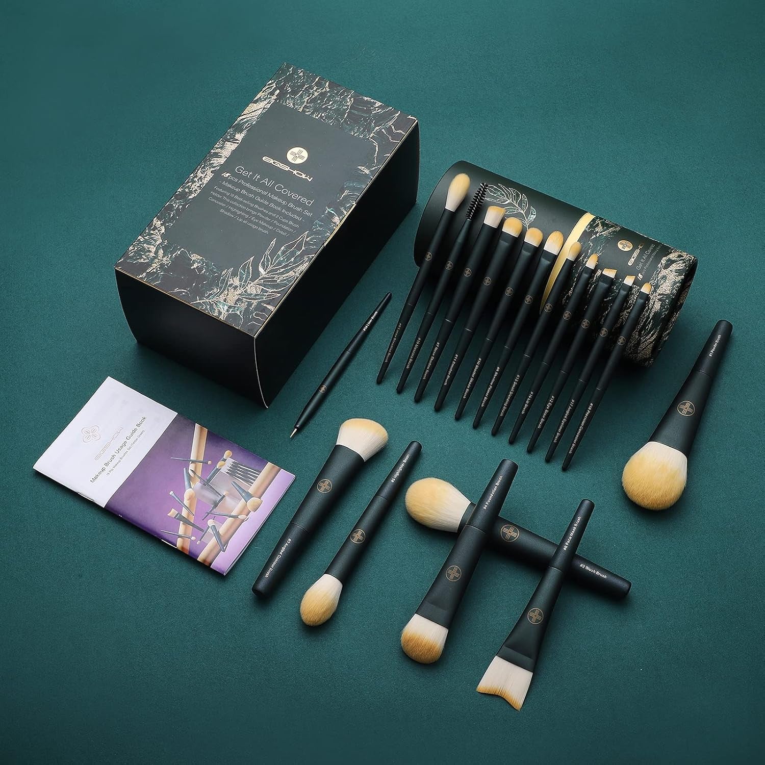 Elevate Your Makeup Game with the 18-Piece Professional Makeup Brush Set - Travel-Friendly Eco Cylinder Holder Included!